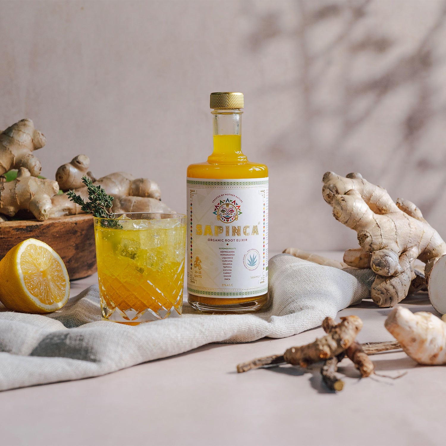 Organic Root Elixir - Natural Alcohol Free Sparkling Soda thyme refreshing ginger turmeric
